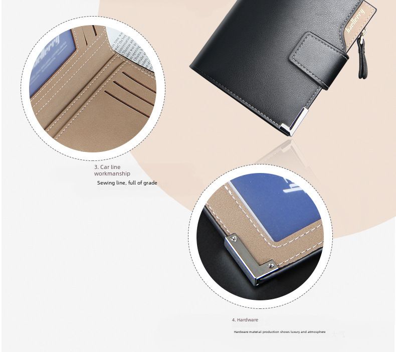 Casual Men's Wallet Multi-functional Wallet Zipper Buckle Three Fold Coin Wallet_voghion.com
