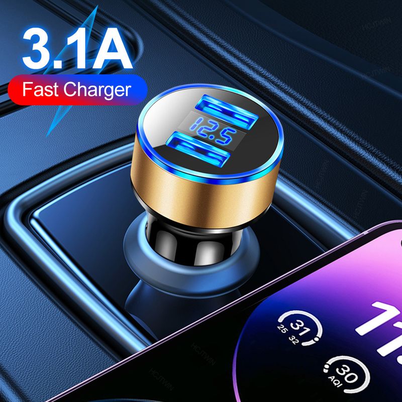 Zigarettenanzünder 3.1A Digital Dual Port USB Ladegerät, Een bis Zwee 2-Port Auto Elektroapparat_voghion.com