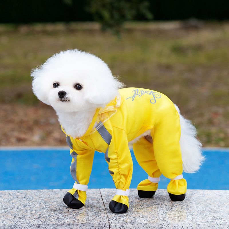 Outdoor Travel Four-Legged Full Coverage Splash-Proof Small Pet Raincoat One-Piece With Hood And Reflective Strips Dog_voghion.com