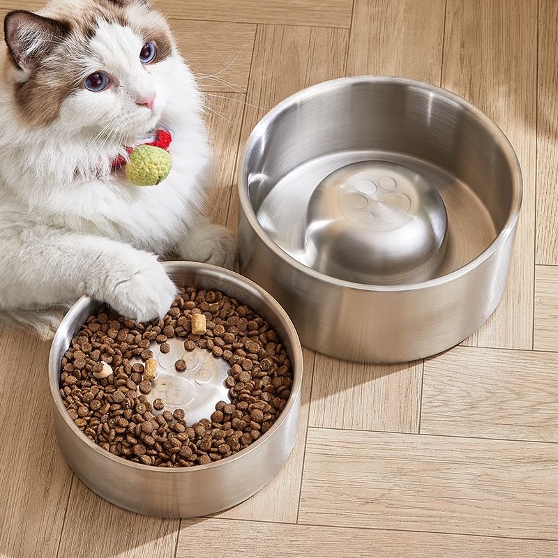 Gamelle anti-glouton à double compartiment en acier inoxydable 304 pour chien, grande capacité, avec fond antidérapant pour éviter que les animaux ne la renversent._voghion.com