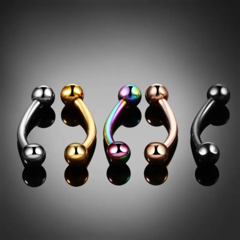 Labret Lip Piercing Jewelry 10Pcs Eyebrow Banana Piercings Snake Eye Tongue Rings Curved Barbell Daith Helix Earring_voghion.com