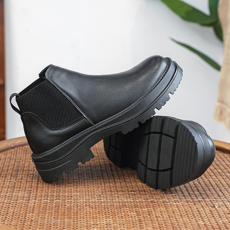 Retro Tooling Boots Thick-soled Heightened Lazy Foot-covering Martin Boots Genuine Leather Chelsea Short Boots_voghion.com