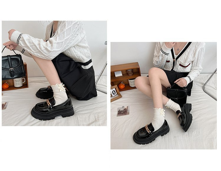 Kleine Lederschuhe im englischen Stil mit schwarzem Plateau für Damen, 2023, neue Herbst- und Wintermode mit runder Zehenpartie, kleine französische Loafer für Herren_voghion.com