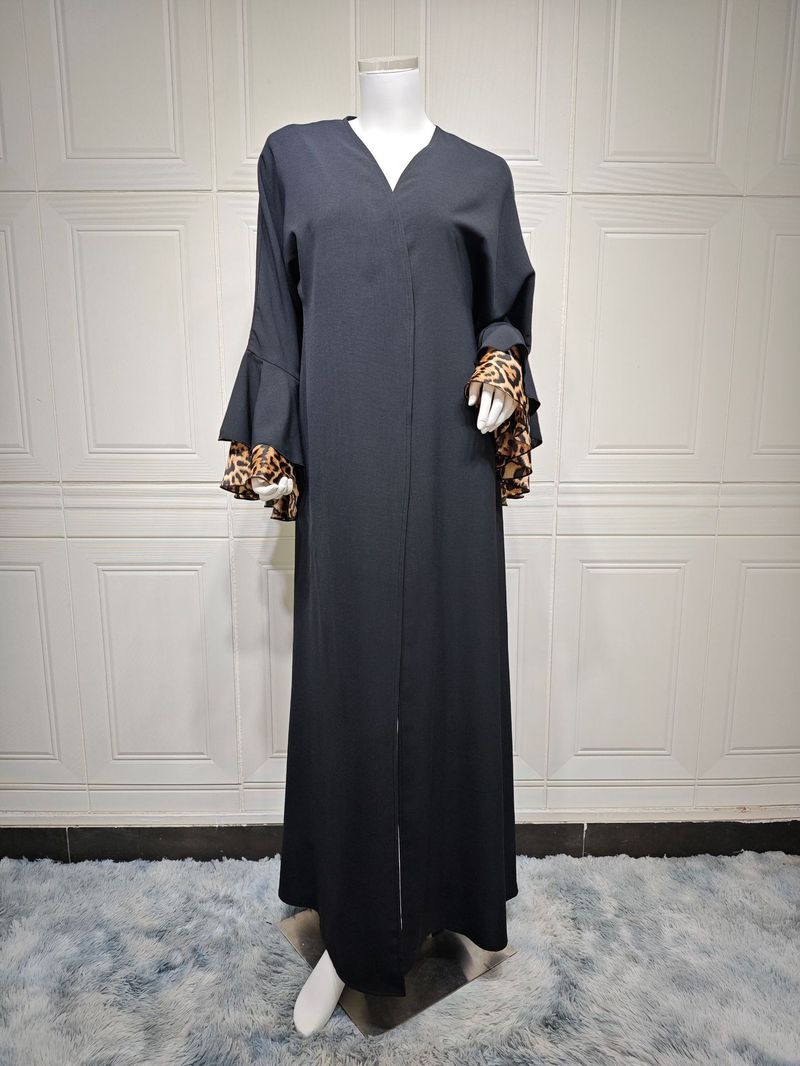 Damenbekleidung Leopardenkleid Robe Langer Rock Naher Osten Muslim Strickjacke_voghion.com