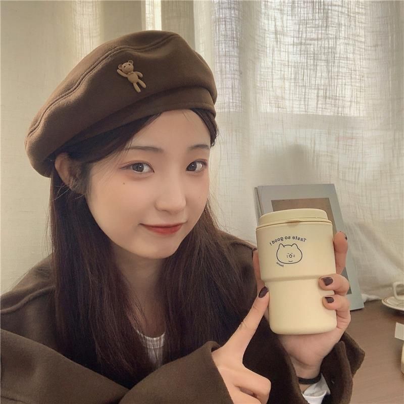 Cappello da pittore da uomo, berretto di lana marrone retrò da donna, autunno e inverno, con temperamento da cartone animato_voghion.com