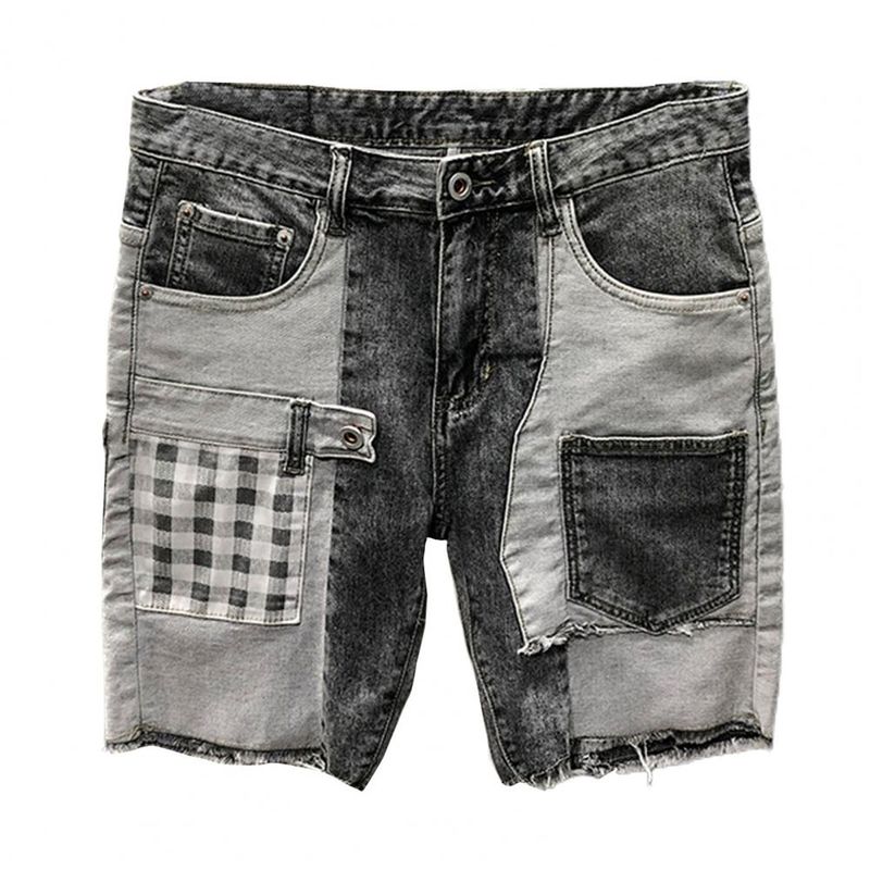 Patchwork-Jeansshorts für den Sommer, Jeansshorts für Herren mit mehreren Taschen, Baggy-Ripped-Jeans im Streetwear-Stil für Freizeitkleidung_voghion.com