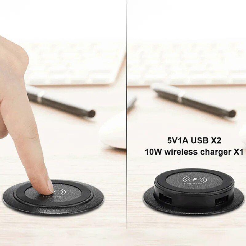 30W Universal QI Pop-up Desktop Embedded Fast Wireless Charger With USB Port For Iphone Xiaomi_voghion.com