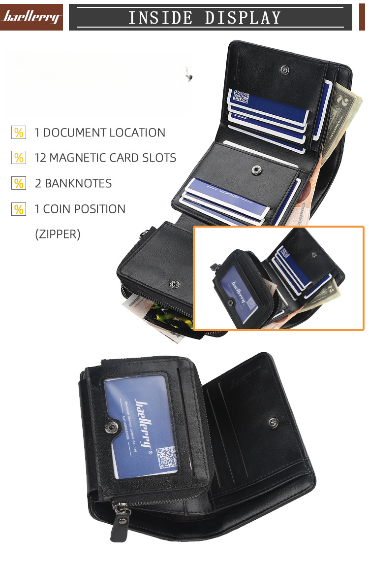 Advanced New 2024 Wallet for Men's Short, Multi Card, Three Fold Zipper Zero Wallet, Fashionable, Thin Card Bag for Men_voghion.com