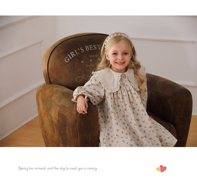 Mutter & Kinder Koreanische version revers gedruckt spitze mädchen kleid 2024 herbst neue langarm süße kinder prinzessin kleid reine baumwolle_voghion.com