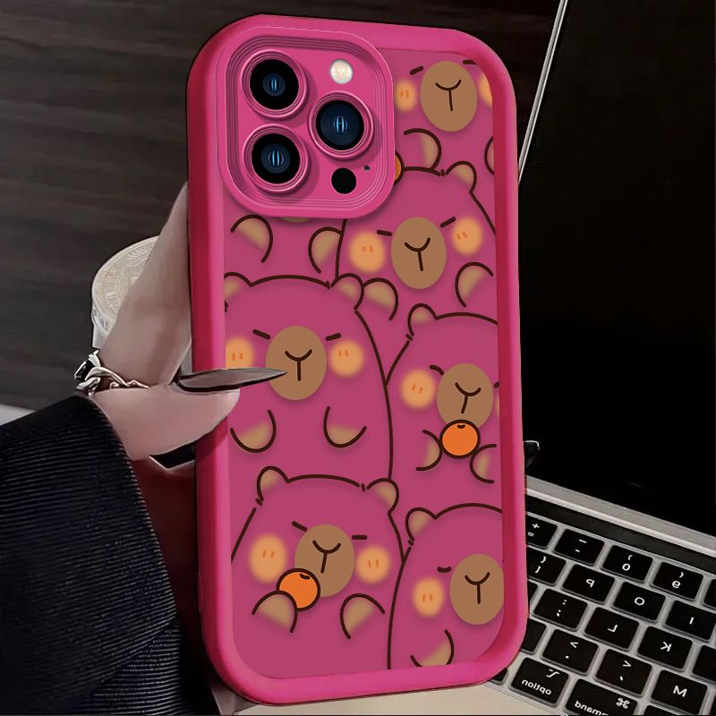 Cute Cartoon Brown Capybara Silicone Case For iPhone 16 15 14 13 12 11 Pro Max X XS X S Max XR SE 2020 7 8 Plus Shockproof Cover_voghion.com