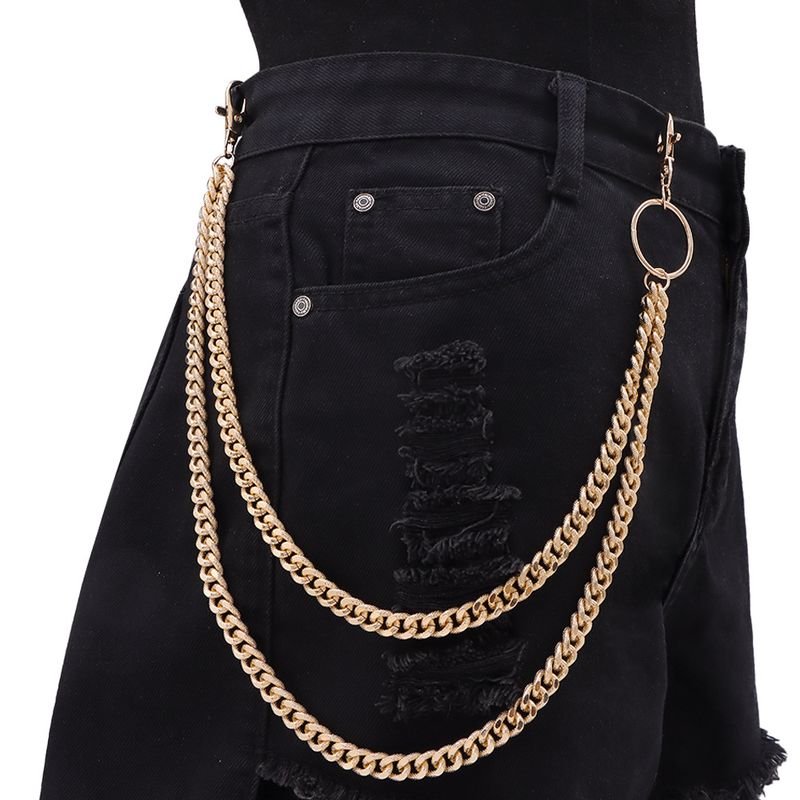 Accessori di vendita caldi, catena di metallo a doppio strato alla moda e alla moda, accessori per abbigliamento in denim versatili e semplici_voghion.com