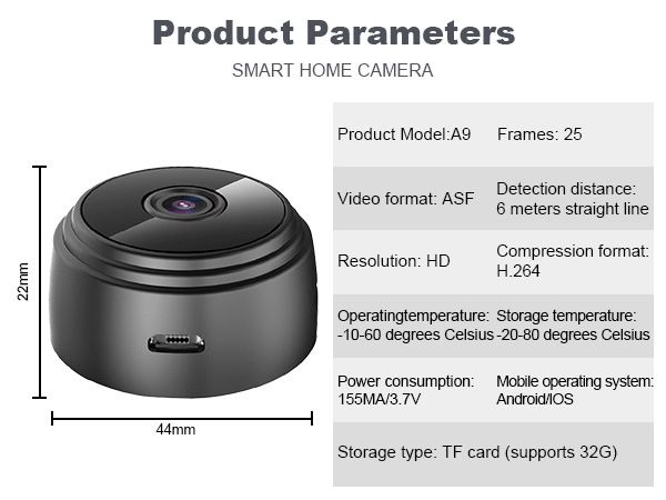 Cámara A9 HD para deportes al aire libre, videocámara inalámbrica con wifi, visión nocturna, monitoreo de seguridad para el hogar._voghion.com