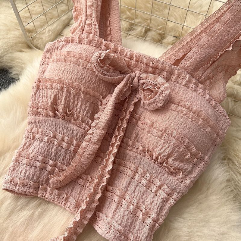 Damenbekleidung Rüschen-Design-Anzug Sommer-Riemchen-Camisole-Tube-Top Weste Hohe Taille Schlankheits-Maxirock_voghion.com