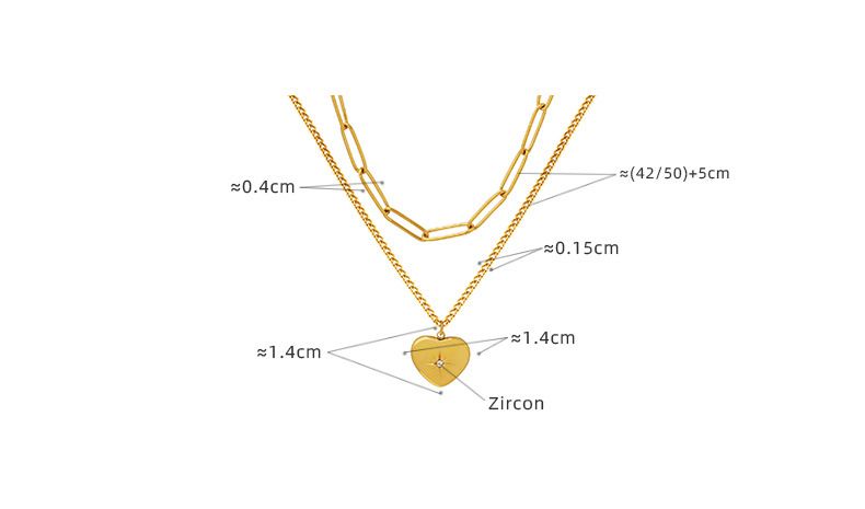Doppellagige Halskette mit herzförmigem, sternförmigem Zirkonia-Anhänger und vergoldetem Titanstahl, leichter Luxus-Ins-Stil-Schmuck_voghion.com