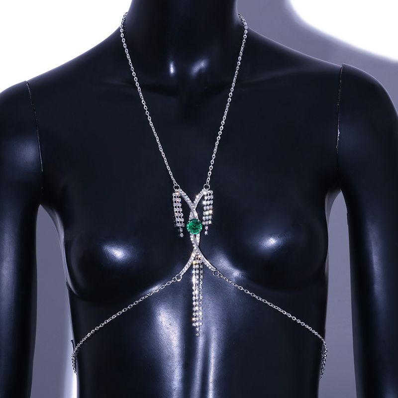 Exquisite Mode grün Strass Brust Unterstützung Frauen sexy Bikini Körper Kette Schmuck Körper Kette 05_voghion.com