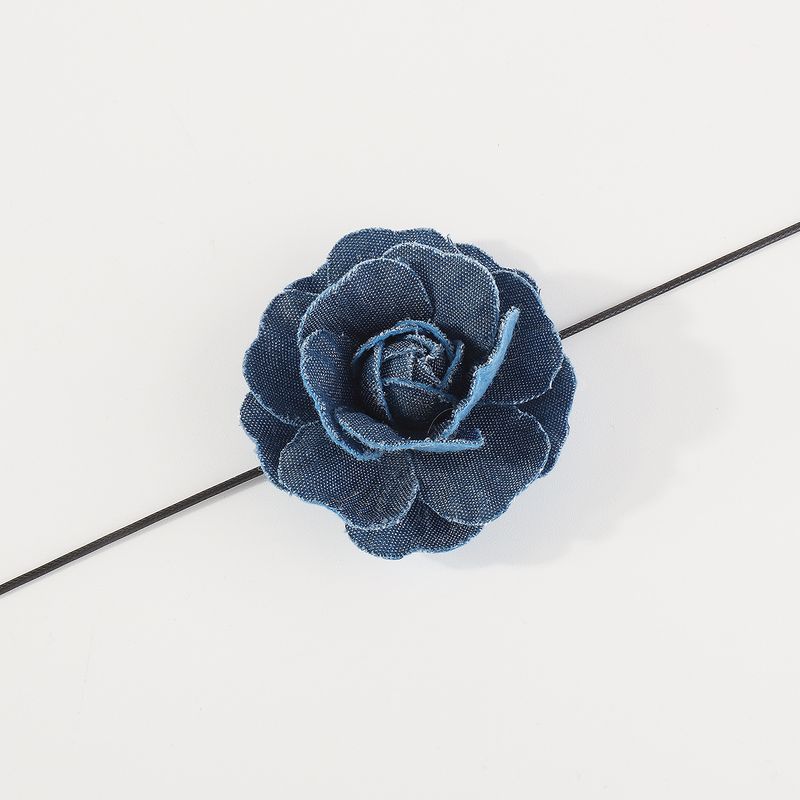N11261 Halskette mit Rosen in Jeansblau im französischen Stil, würziges Mädchenband, Halsband mit Schlüsselbeinkette_voghion.com