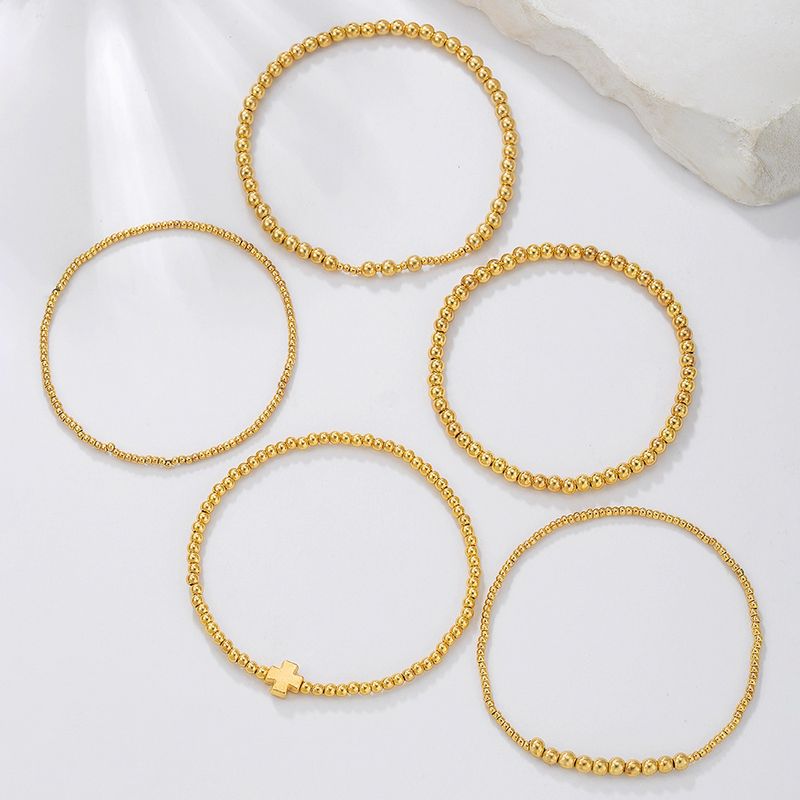 Cross Border New CCB Round Bead Cross Beaded Bracelet Combination Fashionable And Versatile Trendy Stacking Elastic Bracelet For Women_voghion.com