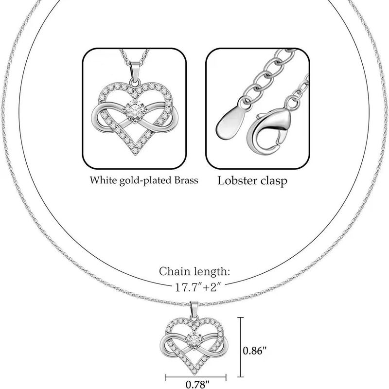 Damessieraden S925 Sterling Zilveren Strik & Infinity Symbool Ketting met Hartbedel Elegante gelaagde ketting 8 Perzik Hart Truiketting_voghion.com