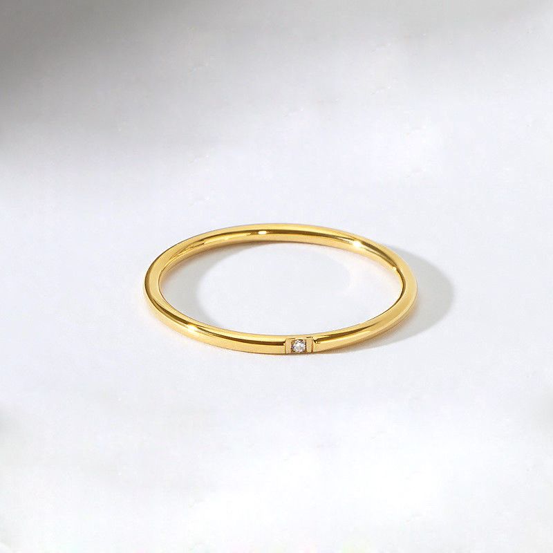 Titanium ring for couples, simple and extremely thin index finger set with diamond tail plain ring, stainless steel_voghion.com