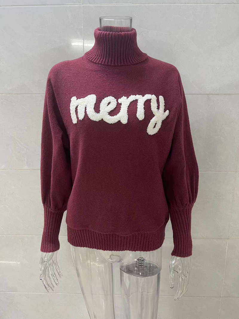 Vêtements pour femmes Pull à col roulé de Noël Vêtements pour femmes Automne et hiver Manches chauve-souris amples Vêtements d'extérieur Hauts tricotés pour femmes_voghion.com