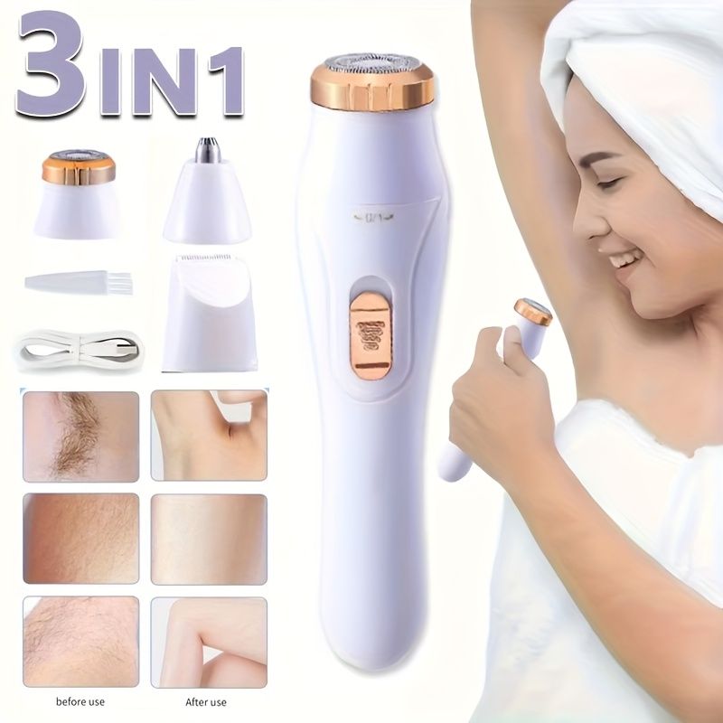 Portable 3-in-1 Hair Removal Device 150mAh Built-in Battery Women's Electric Shaver Underarm Face Nose Full Body Hair Remover USB Rechargeable143_voghion.com