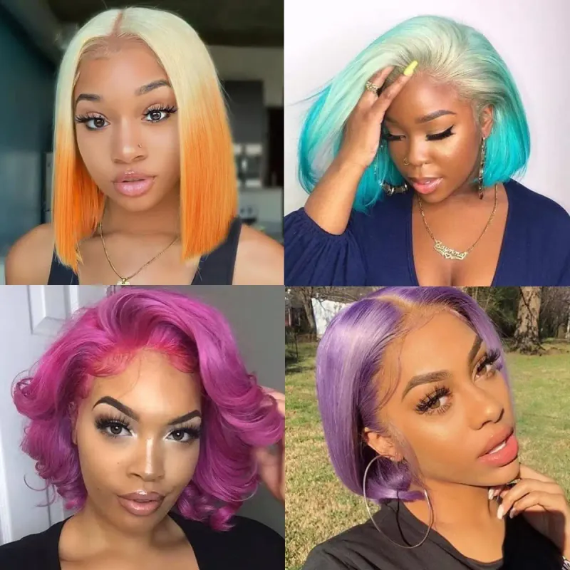 Knachräi Riicht Bob Perück Lace Front Mënschlech Hoerverschluss 4x4 Kuerz Bob Perück 13x4 HD Lace Frontal Perück 200%_voghion.com
