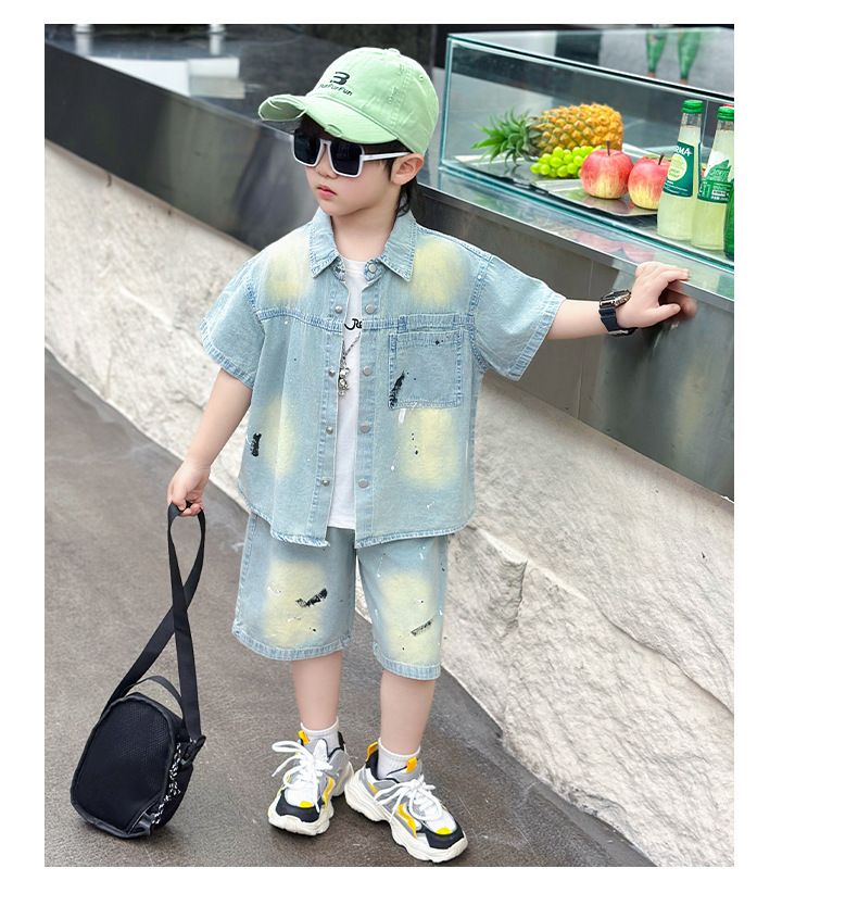 Camicie in denim a maniche corte per mamma e bambini, abbigliamento casual per ragazzi_voghion.com