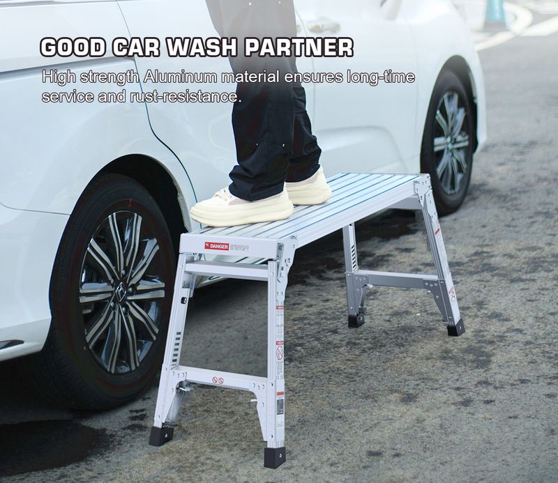 Aluminum Work Platform Large Size Step Stool Folding Portable Work Bench 40" Width Telescopic Feet 22" -27.5" Height Adjustable_voghion.com
