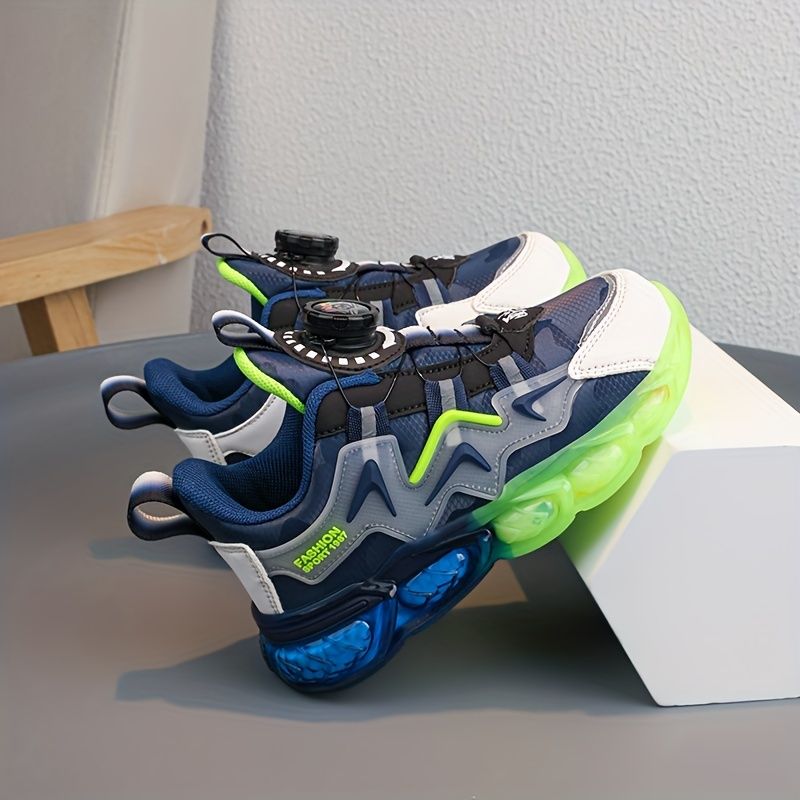 Casual Low Top With Rotating Button Boys, Breathable Lightweight Anti Slip Sneakers For Outdoor Walking Running, Autumn_voghion.com