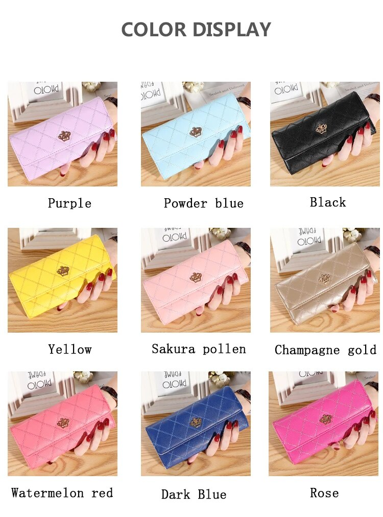 Frauen Brieftasche Dame Kupplung Leder Plaid Haspe Weibliche Brieftaschen Lange Länge Karte Halter Telefon Tasche Geld_voghion.com