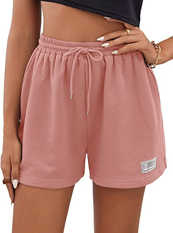 Abbigliamento da donna Pantaloncini larghi casual legati in maglia sportiva in tinta unita_voghion.com