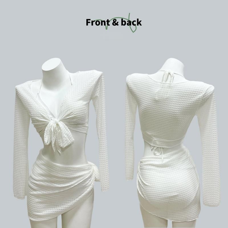Bikini Langarm Sonnenschutz Zweiteiliger Badeanzug Für Damen Neues Vierteiliges Set High-End Slim Sexy Pure Desire Weiß_voghion.com