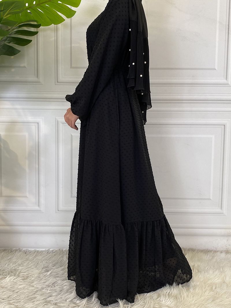 Laatste moderne mode Ruffle Polka islamitische kleding Kaftan met voering Vrouwen moslim Maix Casual jurk Abaya_voghion.com