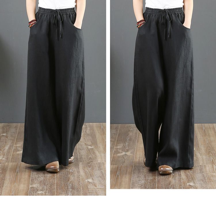 2023 Spring Summer Korean Cotton Loose Plus Size Wide Leg High Waist Floor-Length Straight Linen Women's Pants_voghion.com
