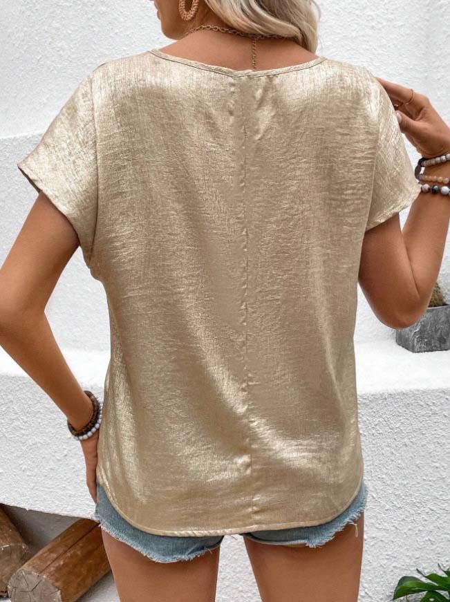 Maglietta casual da donna a maniche corte - Morbida e traspirante miscela di poliestere, vestibilità comoda, scollo rotondo, tinta unita, comoda maglietta estiva da indossare tutti i giorni_voghion.com