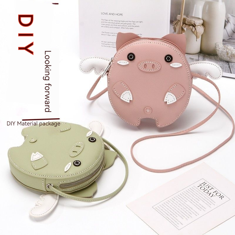 2024 novo mini porco feminino tecido ombro único crossbody auto feito artesanal diy material saco_voghion.com