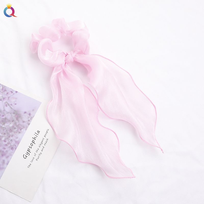 Elástico de cabelo com fita de cetim - Acessórios de cabelo com laço elegante para mulheres (cor sólida, ajustável, antiderrapante)_voghion.com