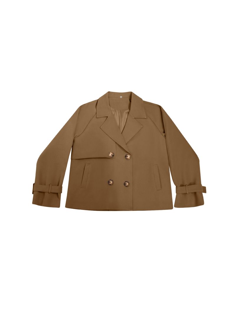 Women's Short Windbreaker Autumn And Winter Long Sleeved Double Breasted Lapel Casual Jacket_voghion.com