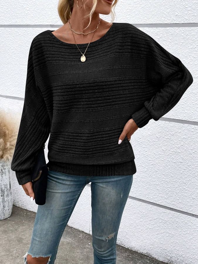 Damenbekleidung Herbst und Winter Bequemes, lässiges, einfarbiges, langärmeliges Pullover-Top mit Rundhalsausschnitt_voghion.com