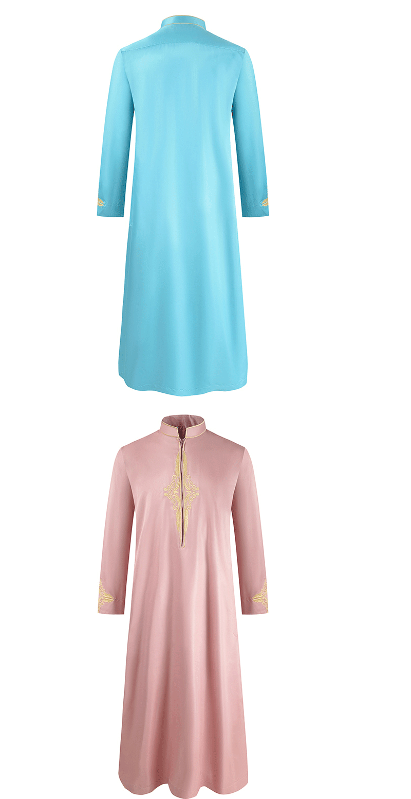 Ανδρικά ρούχα Μουσουλμανική μακρυμάνικη ρόμπα με εμπριμέ μακρυμάνικο όρθιο γιακά_voghion.com