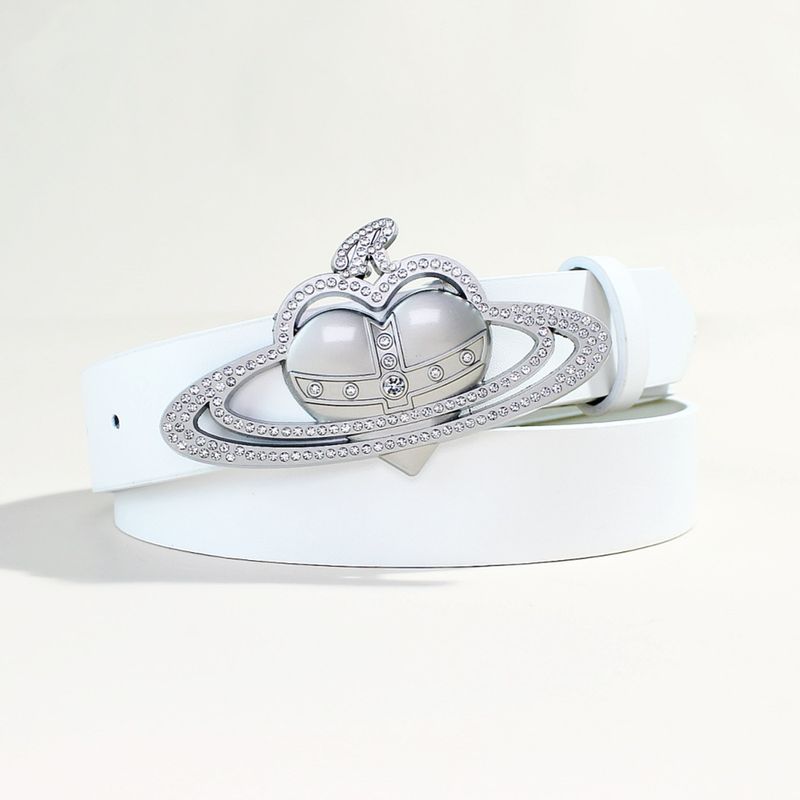Cintura Saturn in stile Vivienne - Fibbia con logo color argento | Cinturino in pelle PU nera da 1,5" di larghezza | Cinturino unisex alla moda punk (regolabile da 28 a 42 pollici)_voghion.com