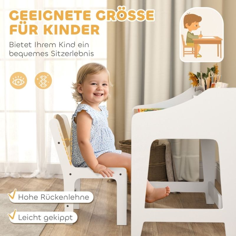 Kinder-Schreibtisch-Set Mit Stauraum, Offene Fächer, Stuhl, 3-8 Jahre, Holz_voghion.com