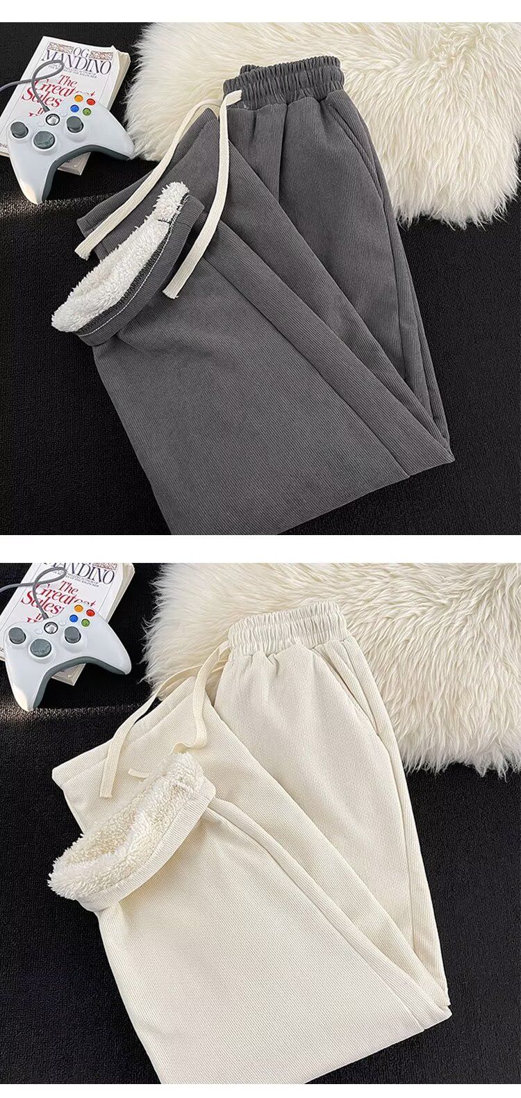 2024 Thick Cashmere Casual For Men's Autumn And Winter Trendy Brand Solid Color Loose Warm Straight Leg Pants_voghion.com