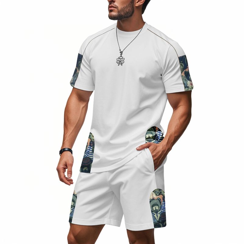 Ensemble short et short à manches courtes et col ras du cou pour homme, style hip-hop, décontracté, tendance, style américain, respirant et ample_voghion.com