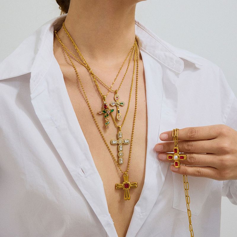 Women's Jewelry Stainless Steel Cross Pendant Necklace Hypoallergenic Durable Layering Chain Minimalist Elegant Gift For Her_voghion.com