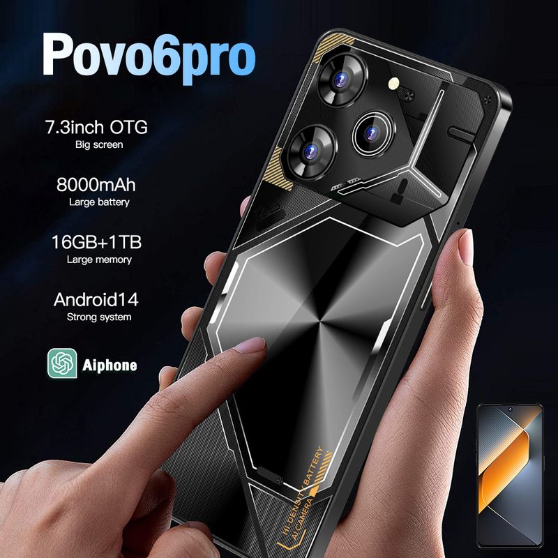 New Phone Povo6 Pro Smartphone Large Memory 16+1T Original Factory_voghion.com