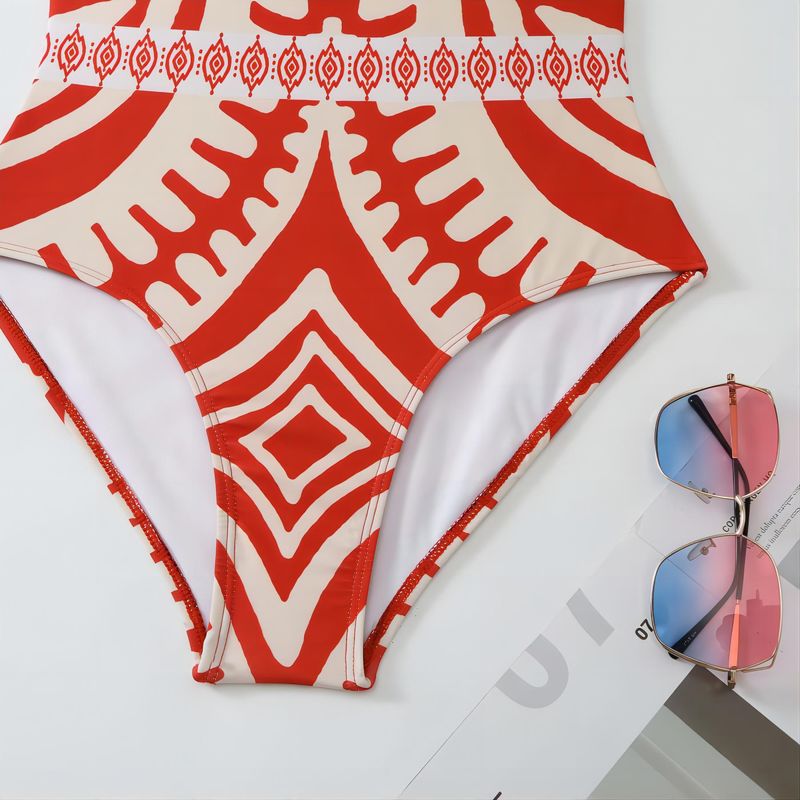 Kadın Giyim Yeni etnik stil retro baskı eğik omuz tek parça mayo slim fit sıcak bahar tatil yeri geniş paça pantolon güneş kremi takımı_voghion.com