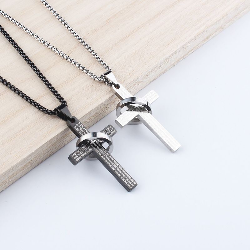 Collana con ciondolo a forma di croce da uomo, stile hip hop, lunga catena per maglione, accessorio in acciaio inossidabile da donna_voghion.com