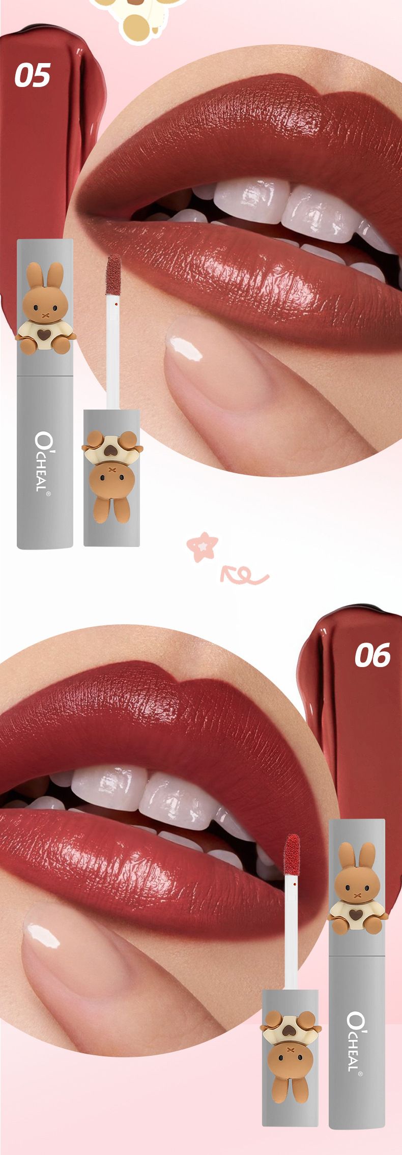 OCHEAL Cartoon Velvet Matte Matte Lip Glaze Weiches Nebel-Luftgefühl Nicht leicht an der Tasse zu kleben Lippenstift Lip Mud Lip Gloss_voghion.com