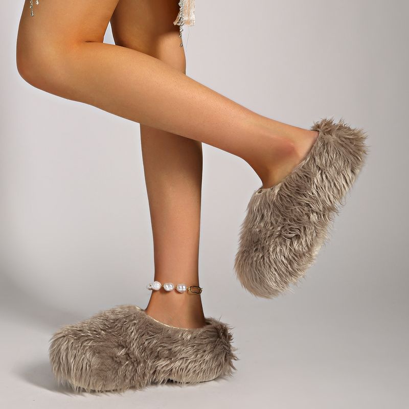 Chaussons mules en fausse fourrure avec semelle plateforme – Chaussures unisexes confortables pour l'intérieur et l'extérieur, antidérapantes et confortables, tendance années 2000_voghion.com